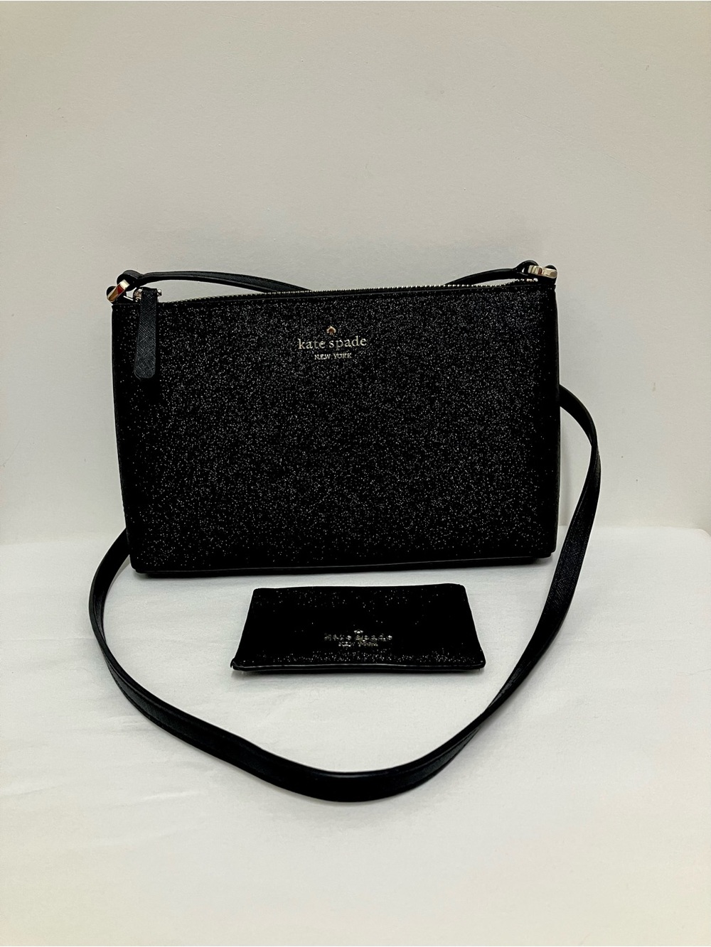 Kaye Spade Joeley Glitter Crossbody Black with Matching Card Holder